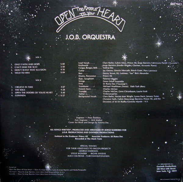 J.O.B. Orquestra : Open The Doors To Your Heart (LP, Album)