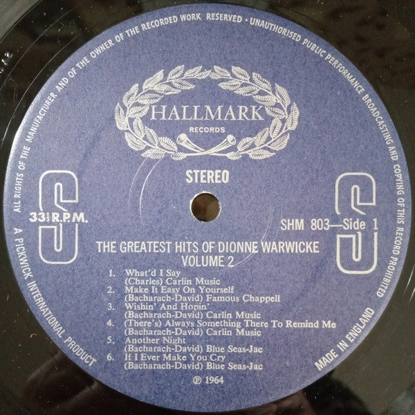 Dionne Warwicke* : The Greatest Hits Of Dionne Warwicke Vol. 2 (LP, Comp)