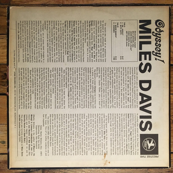 Miles Davis : Odyssey! (LP, Album, Mono, RE, RM)