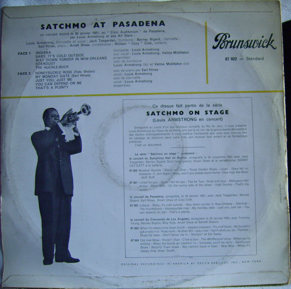 Louis Armstrong & The All Stars* : Satchmo At Pasadena (LP, Mono, RE)