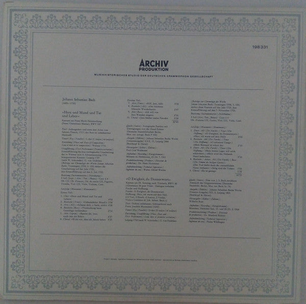 Johann Sebastian Bach, Ursula Buckel · Hertha Töpper · John van Kesteren · Kieth Engen · Münchener Bach-Chor · Solistengemeinschaft Der Bachwoche Ansbach · Karl Richter · Ernst Haefliger · Edgar Shann · Kurt Hausmann · Kurt Richter (6) · Fritz Sonnleitner : »Herz Und Mund Und Tat Und Leben« · »O Ewigkeit, Du Donnerwort« (LP)