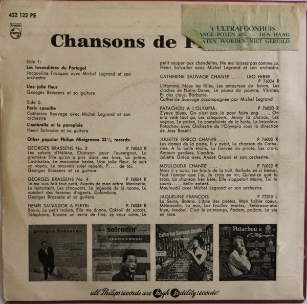 Jacqueline François, Henri Salvador, Catherine Sauvage, Georges Brassens : Chansons De France (7", EP)