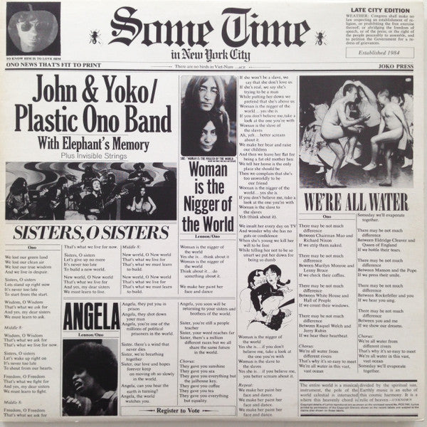 John Lennon & Yoko Ono / The Plastic Ono Band With Elephants Memory And Invisible Strings : Some Time In New York City (2xLP, Album)