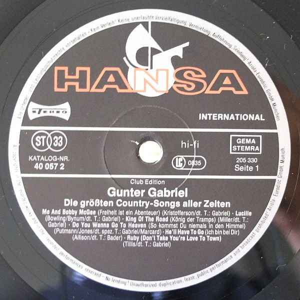 Gunter Gabriel : Die Grössten Country-Songs Aller Zeiten (LP, Comp, Club)