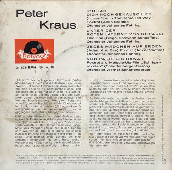 Peter Kraus : Ich Hab' Dich Noch Genauso Lieb (7", EP)