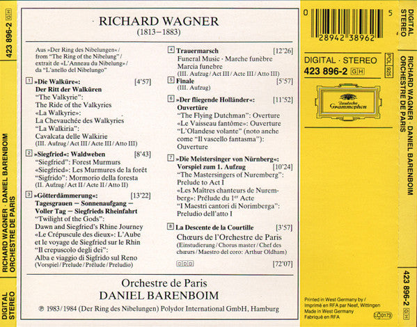 Richard Wagner, Orchestre De Paris, Daniel Barenboim : Der Ring Des Nibelungen / Der Fliegende Holländer  Die Meistersinger Von Nürnberg / La Descente De La Courtille (CD)