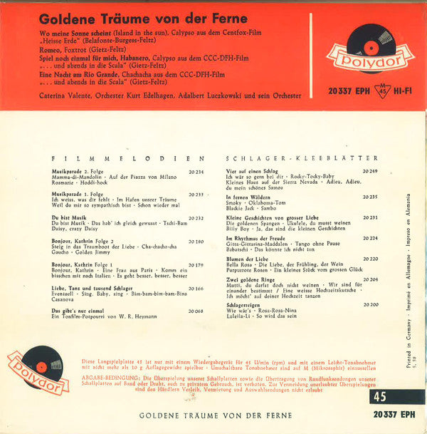 Caterina Valente : Goldene Träume Von Der Ferne (7", EP, Mono, RP)