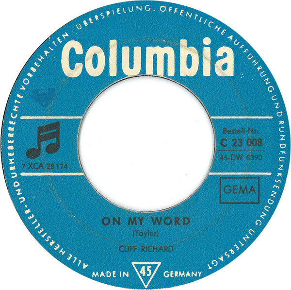 Cliff Richard : On My Word (7", Single)