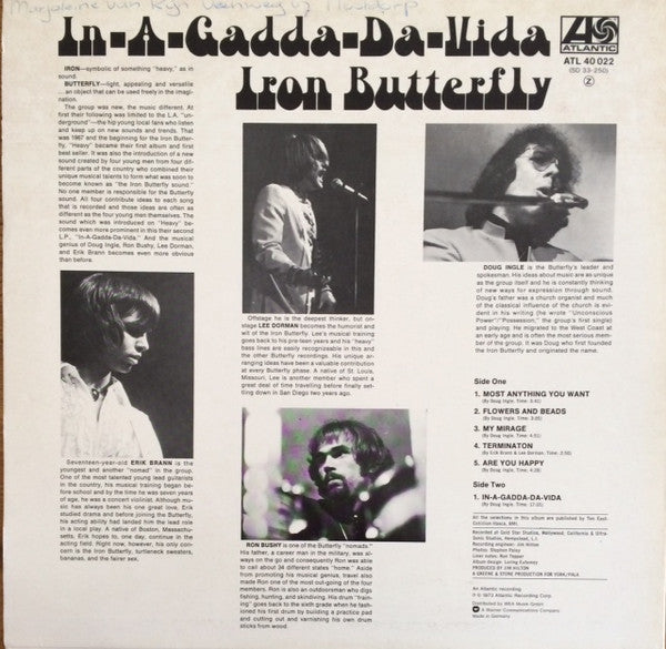 Iron Butterfly : In-A-Gadda-Da-Vida (LP, Album, RE)