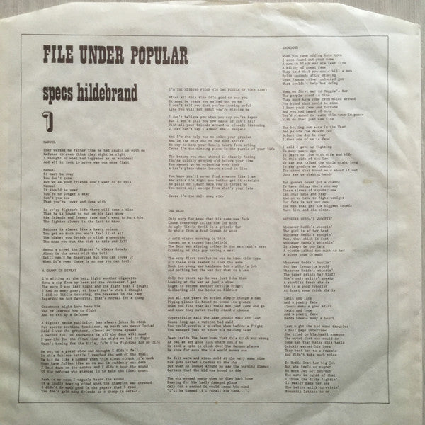 Specs Hildebrand : File Under Popular (LP, Album)