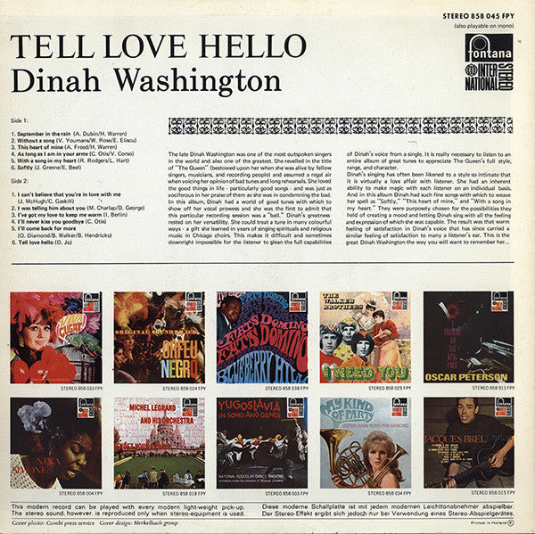 Dinah Washington : Tell Love Hello (LP, RE)