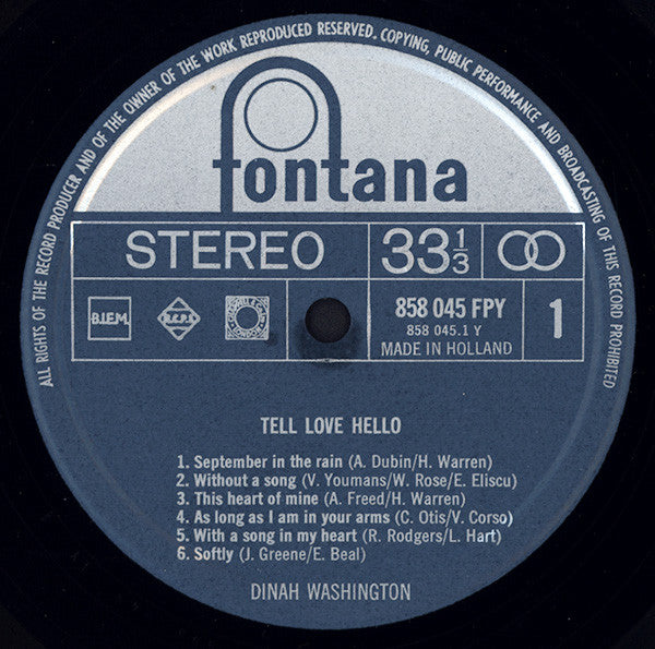Dinah Washington : Tell Love Hello (LP, RE)