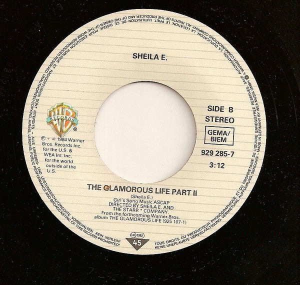 Sheila E. : The Glamorous Life (7", Single)