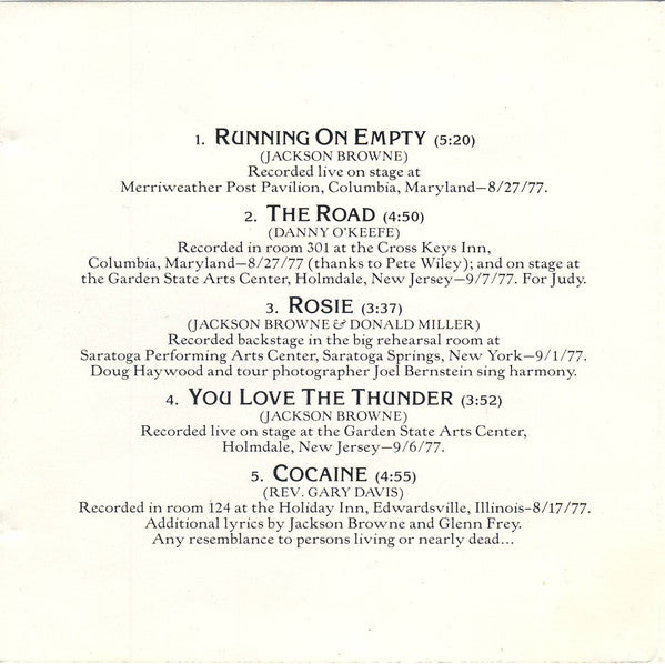Jackson Browne : Running On Empty (CD, Album, RE)