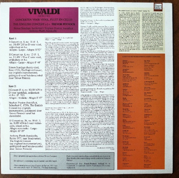 Antonio Vivaldi - English Concert O.l.v. Trevor Pinnock / Simon Standage / Stephen Preston / Anthony Pleeth : Concerten Voor Viool, Fluit En Cello (LP, Promo)
