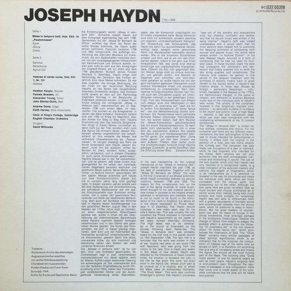 Joseph Haydn - Heather Harper, Pamela Bowden, Alexander Young, John Shirley-Quirk, The King's College Choir Of Cambridge, English Chamber Orchestra, David Willocks : Paukenmesse (LP, Album)