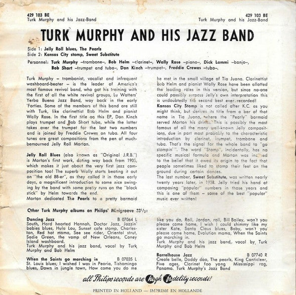 Turk Murphy's Jazz Band : Turk Murphy Plays Jelly Roll Morton (7", EP)