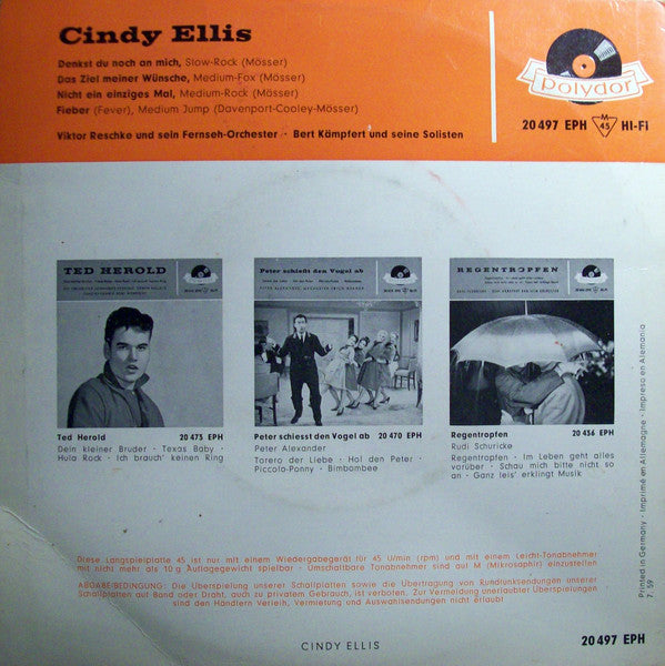 Cindy Ellis : Denkst Du Noch An Mich + 3 (7", EP, Mono)