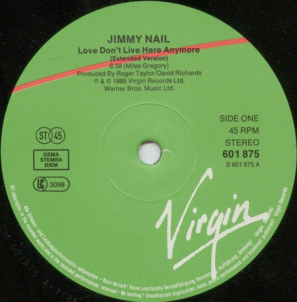 Jimmy Nail : Love Don't Live Here Anymore (Extended Version) (12", Maxi)