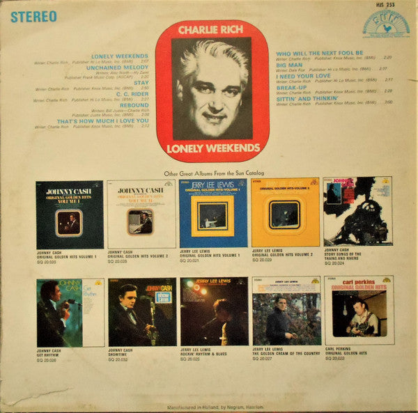 Charlie Rich : Lonely Weekends (LP, Comp, RE)