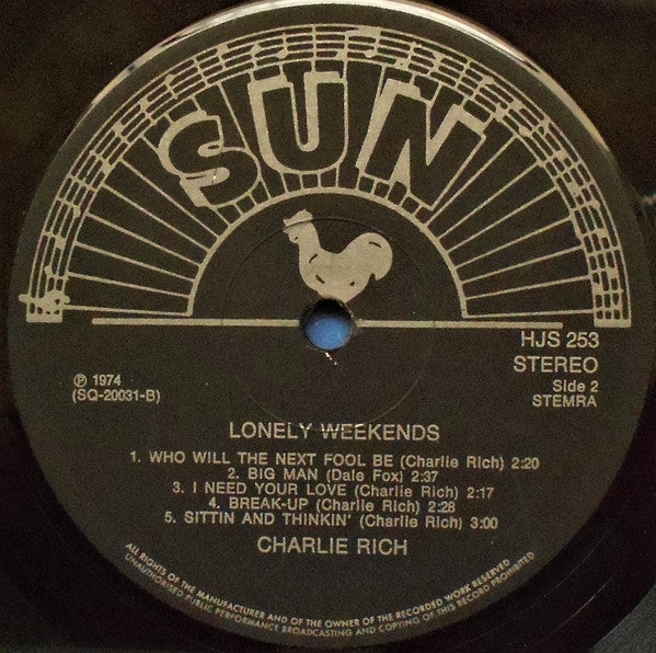 Charlie Rich : Lonely Weekends (LP, Comp, RE)