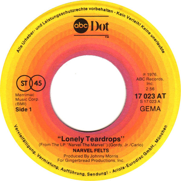 Narvel Felts : Lonely Teardrops (7", Single)
