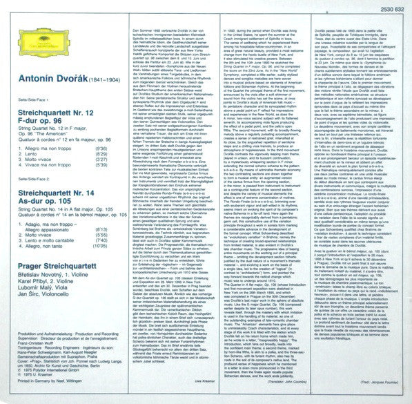 Antonín Dvořák, Prague String Quartet : Streichquartette • String Quartets • F-Dur (In F Major) Op. 96 »American« • As-Dur (In A Flat Major) Op. 105 (LP)