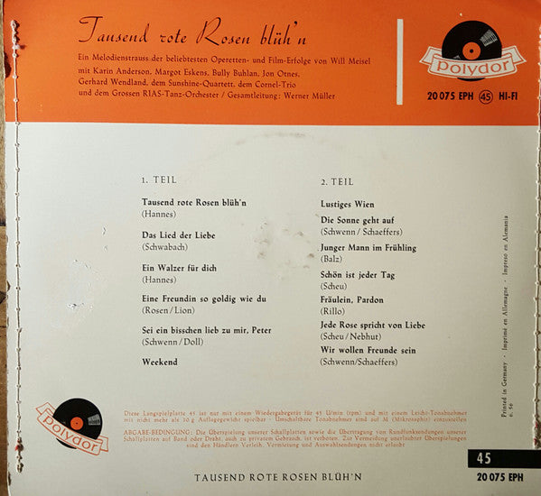 Will Meisel : Tausend Rote Rosen Blüh'n (7", EP)