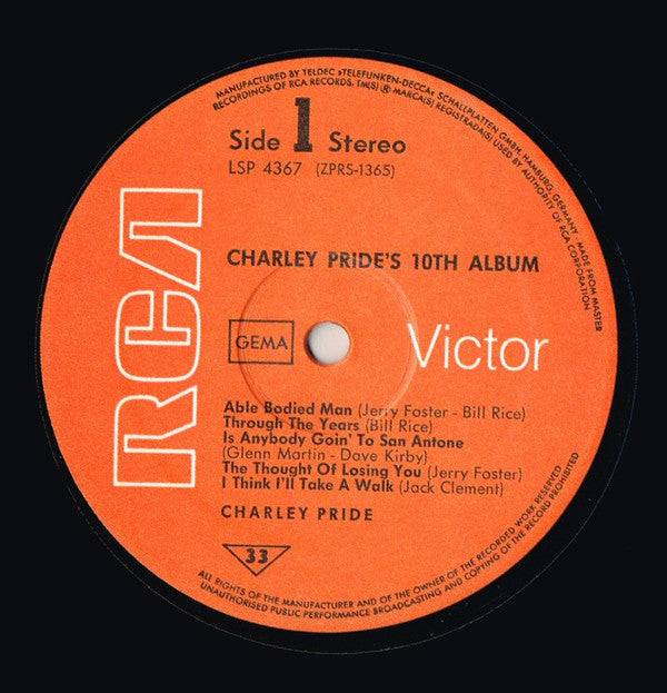 Charley Pride : Charley Pride's 10th Album (LP, Album)
