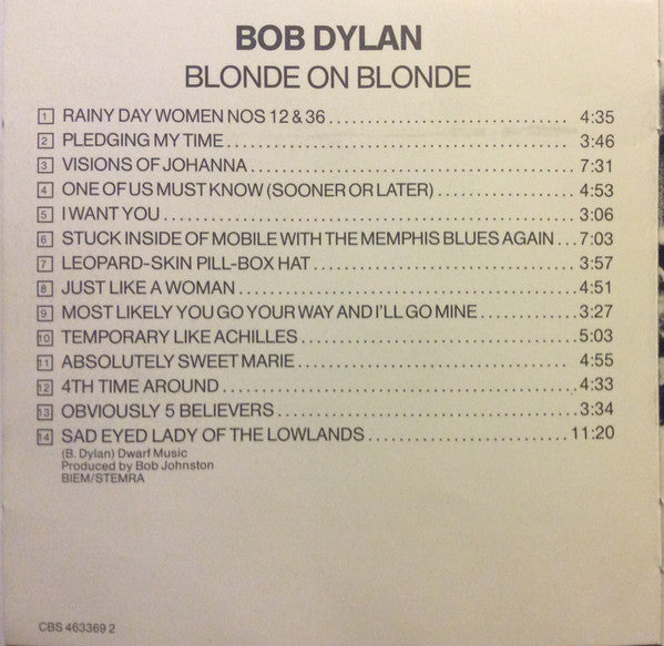 Bob Dylan : Blonde On Blonde (CD, Album, RE)