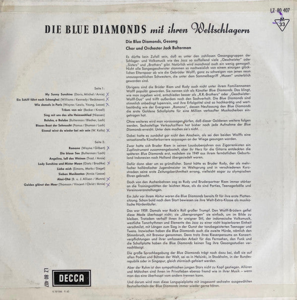 The Blue Diamonds : Die Blue Diamonds Mit Ihren Weltschlagern (LP, Comp)