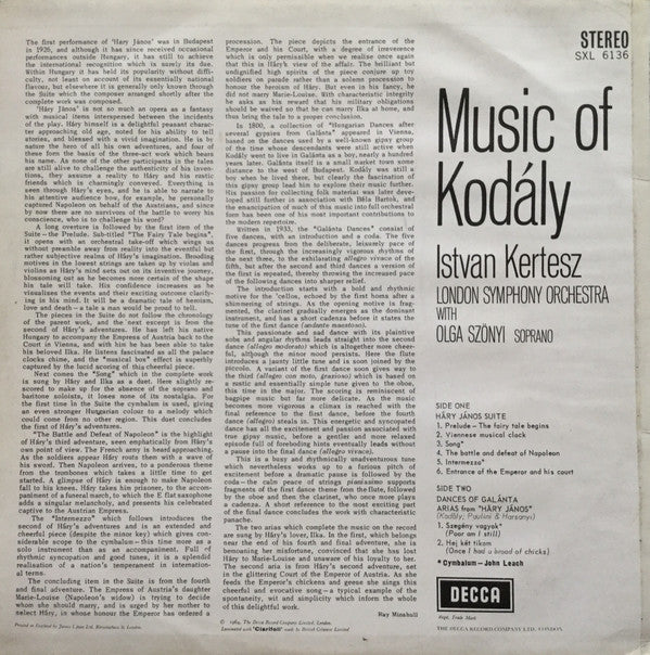 Zoltán Kodály, István Kertész, The London Symphony Orchestra : Music Of Kodály (LP, RP)