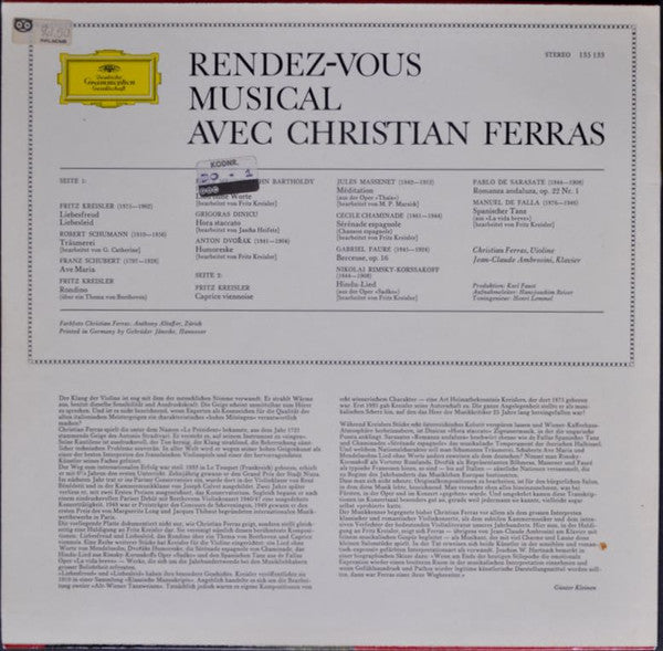 Christian Ferras, Jean-Claude Ambrosini : Liebesfreud Liebesleid... Romantische Violin-Melodien mit Christian Ferras (LP, RE)
