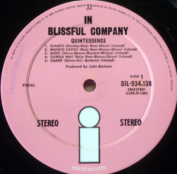 Quintessence (3) : In Blissful Company (LP, Album, Pin)