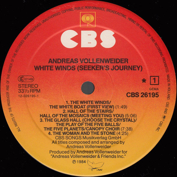 Andreas Vollenweider : White Winds (LP, Album)