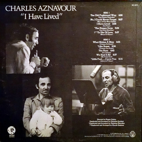 Charles Aznavour : I Have Lived (LP, Album)