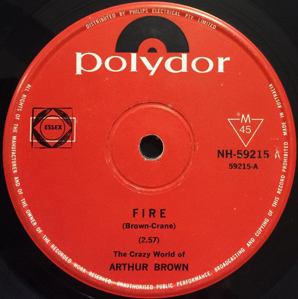 The Crazy World Of Arthur Brown : Fire (7", Single, RP)