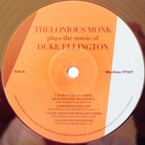 Thelonious Monk, Oscar Pettiford, Kenny Clarke : Thelonious Monk Plays The Music Of Duke Ellington (LP, Album, Mono, Ltd, RE, 180)