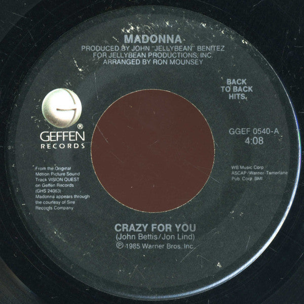 Madonna : Crazy For You / Gambler (7")