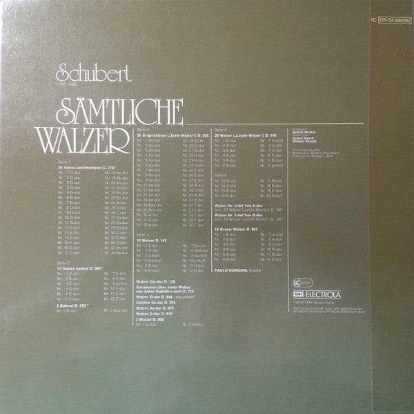 Franz Schubert - Paolo Bordoni : Sämtliche Walzer Für Klavier (LP, RE + 2xLP, Quad + Box, Comp)