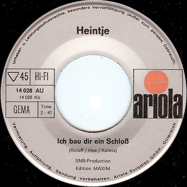 Heintje : Du Sollst Nicht Weinen / Ich Bau' Dir Ein Schloß (7", Single, Mono, Son)