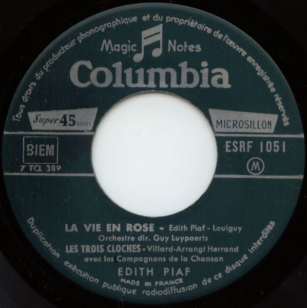Edith Piaf : La Vie En Rose (7", EP, Mono)