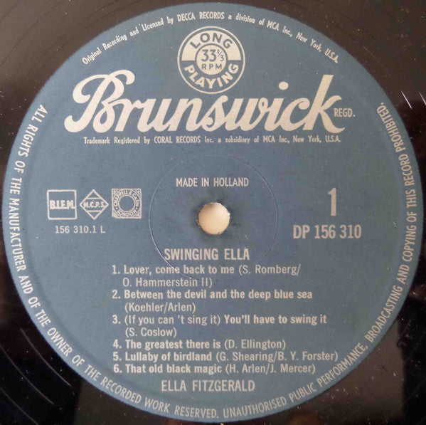 Ella Fitzgerald : Swinging Ella (LP, Comp, Club)