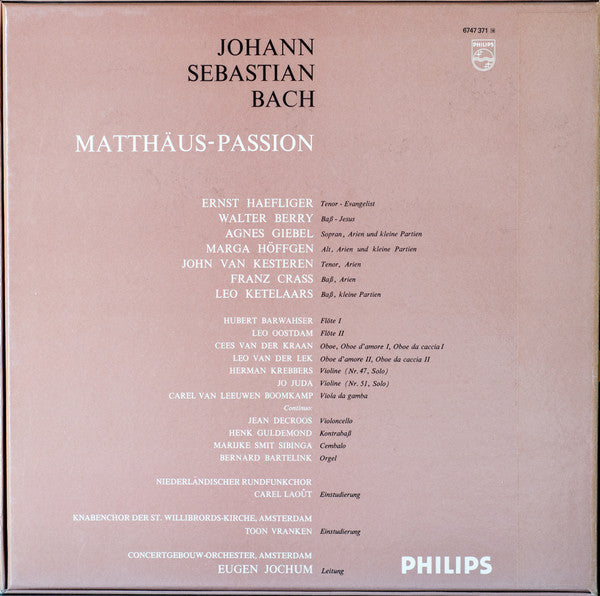 Johann Sebastian Bach / Ernst Haefliger, Walter Berry, Concertgebouworkest, Eugen Jochum : Matthäus-Passion (4xLP, Album, RE + Box)