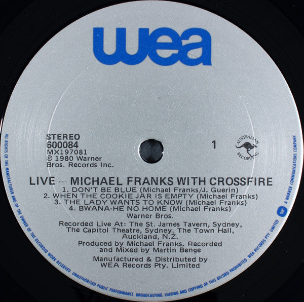 Michael Franks With Crossfire (9) : Live (LP, Album)