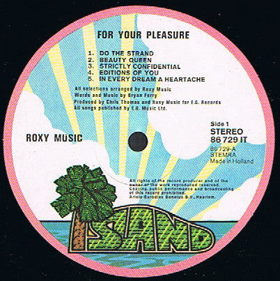 Roxy Music : For Your Pleasure (LP, Album, Gat)