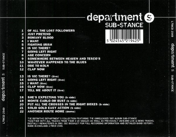Department S : Sub-Stance (CD, Comp, RM)