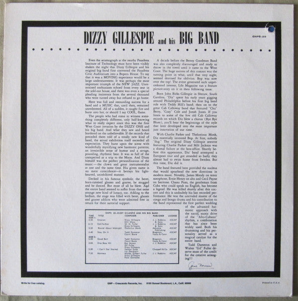 Dizzy Gillespie Big Band : In Concert (LP, Album, RE)