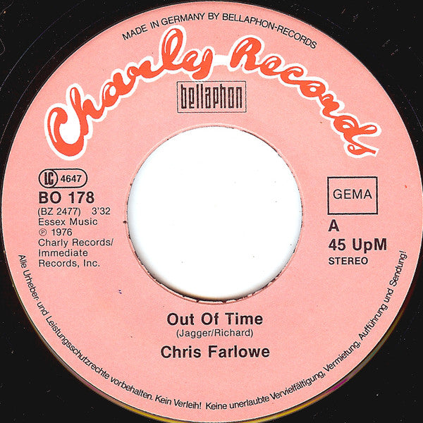 Chris Farlowe : Out Of Time / Ride On Baby (7", Single, RE)