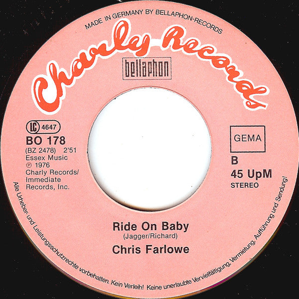 Chris Farlowe : Out Of Time / Ride On Baby (7", Single, RE)